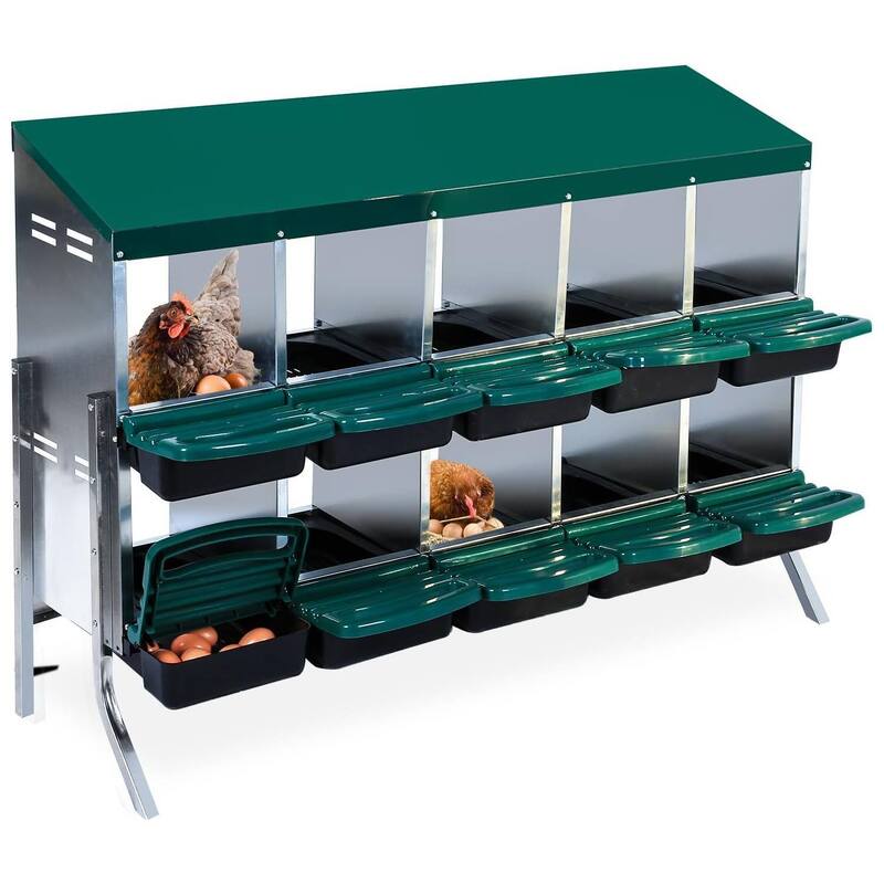 Nesting Boxes for Chickens with Lid Cover - Green 10 Compartments