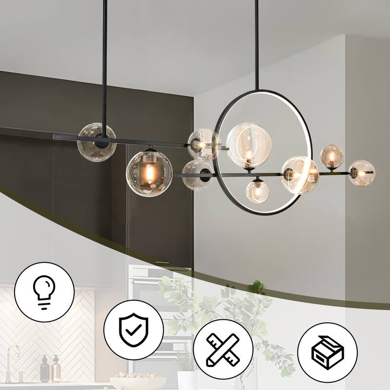 56in. 10-Light Sputnik Island Linear Pendant Lamp