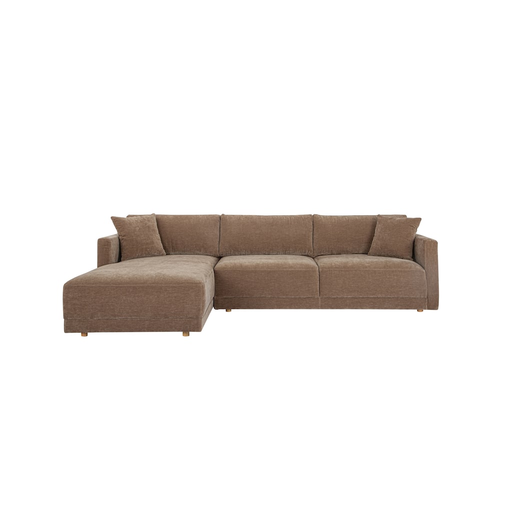 NADAAL STUDIOS Nyver Left-Facing Sectional, Deep Seat Layout with Oak Legs and Textured Polyester Upholstery, Camel