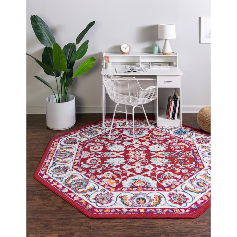Traditional Taylor Collection Area Rug - Magenta - 7'x7' Octagon