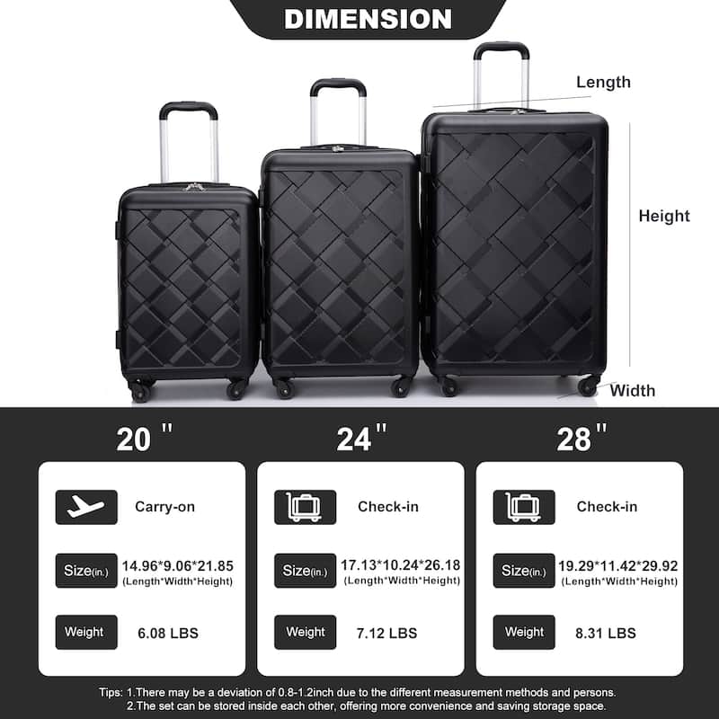 Hardshell Suitcase with Spinner Wheels ABS Luggage Sets 8-Piece Set (20/24/28+portable handbag + 4 pieces storage bag set)