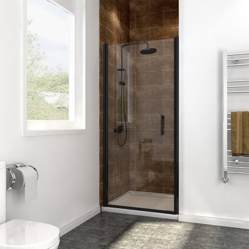 Elegant Adjustable Width Frameless Pivot Swing Shower Door with 1/4 inch Transparent Tempered by Certified Glass Door - Matte Black - 31.5-33"