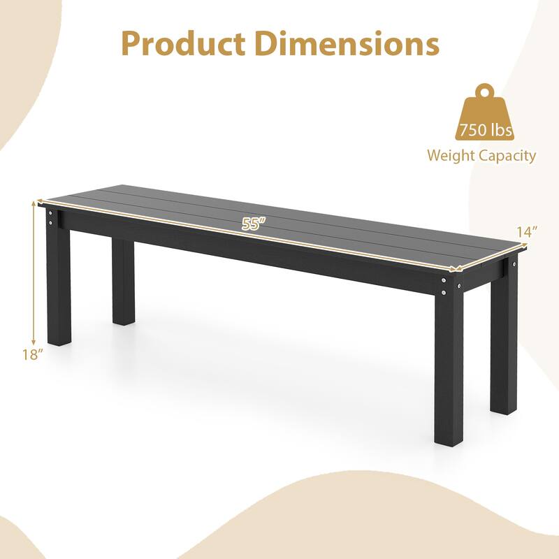 Gymax 2PCS 55'' HDPE Outdoor Bench Weatherproof Backless Patio Garden