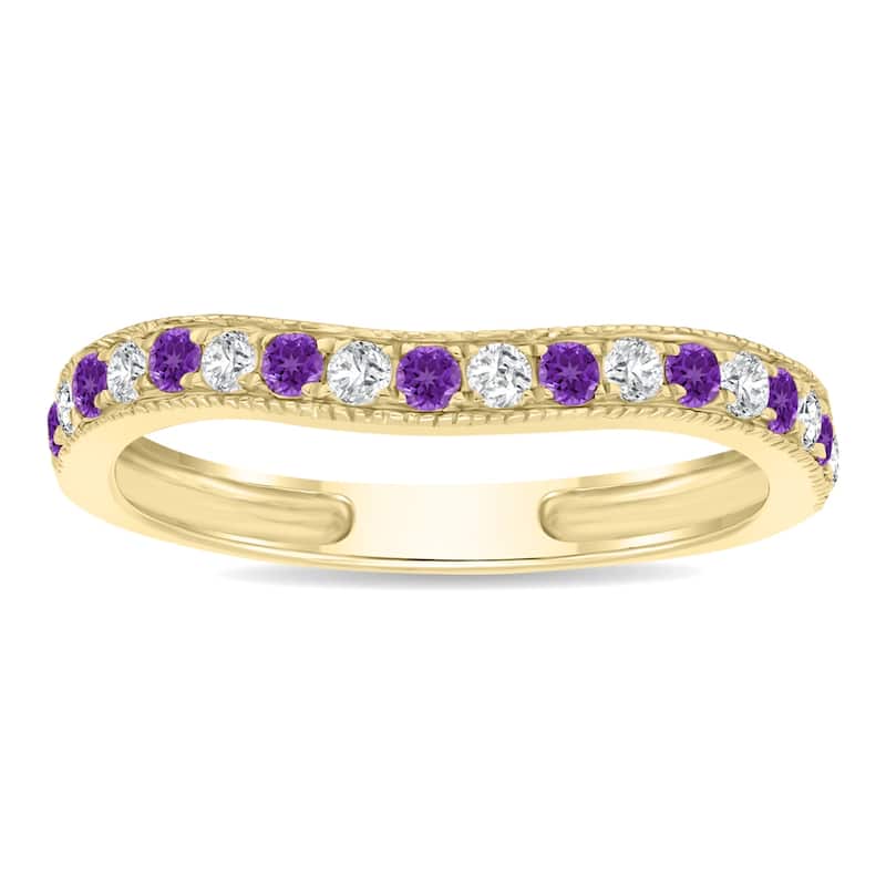 Amethyst and Diamond Channel Set Wedding Band in 10K Yellow Gold