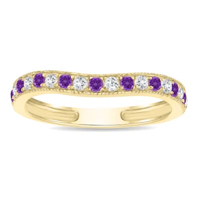 Amethyst and Diamond Channel Set Wedding Band in 10K Yellow Gold