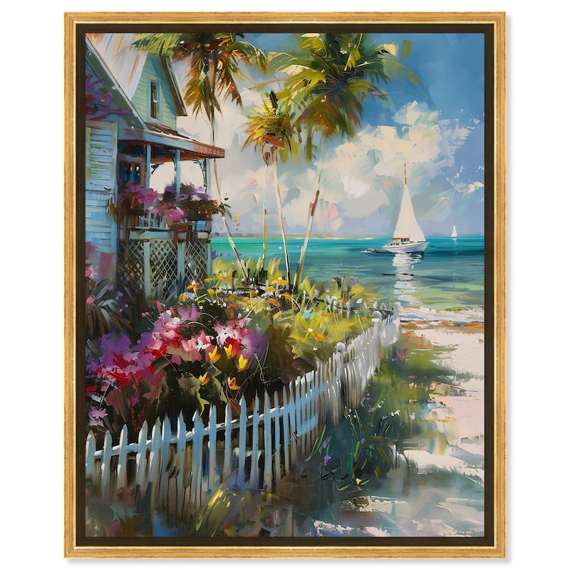 Art Remedy Local Beach House Framed Colorful Coastal 1 Piece Canvas Wall Art - 17 x 21 - Gold