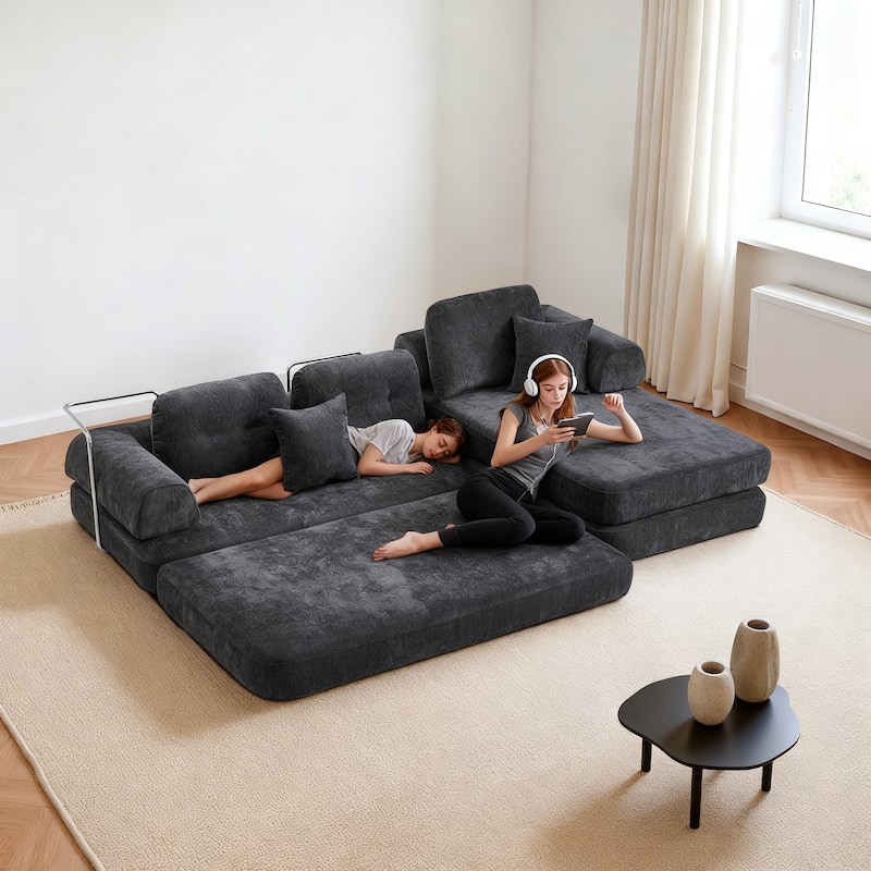 Chenille Memory Foam Sleeper Couch Freely Assembled Sectional Sofa with Chaise and Movable Armrests for Freely Assembled