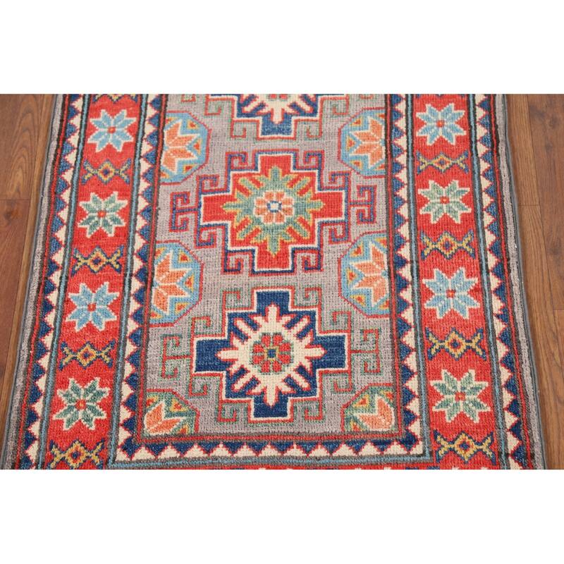 Geometric Kazak Oriental Accent Rug Handmade Wool Carpet - 2'0"x 3'1"