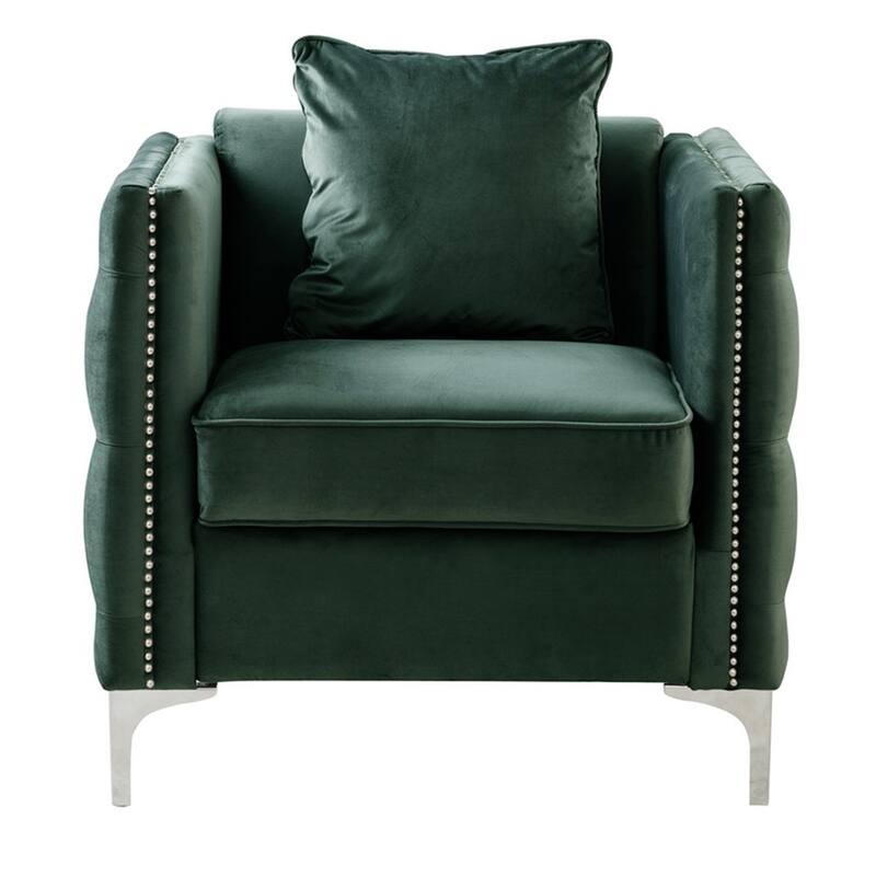 Velvet Upholstered Accent Chair with 1 Pillow