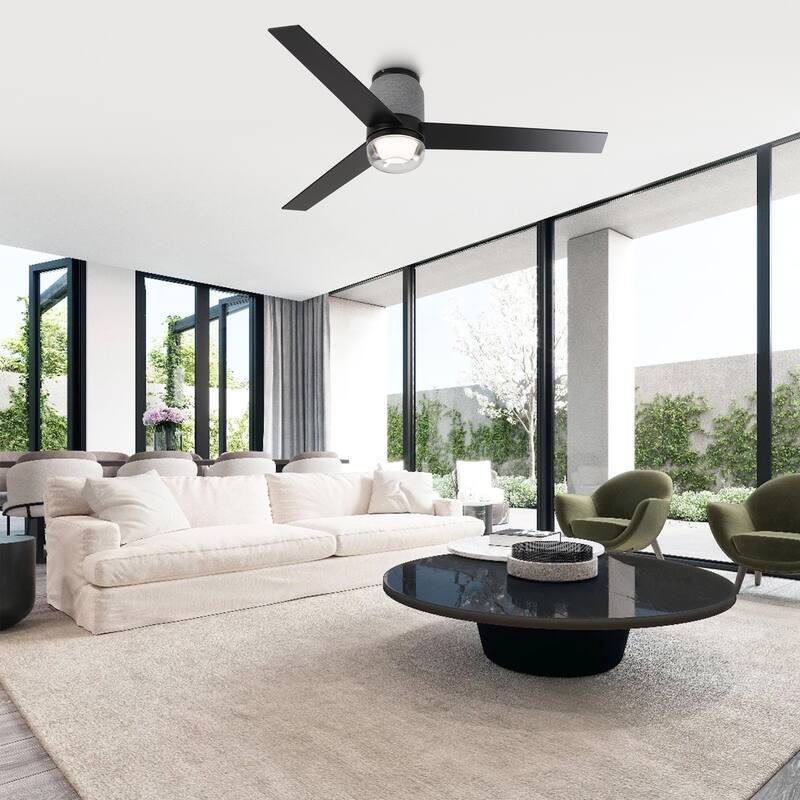 52" Modern Black RGB LED Smart Flush Mount Ceiling Fan with Light and Remote, App Control, Voice Control