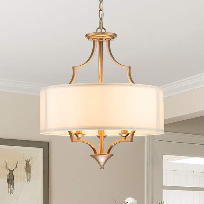 Modern 3 - Light Candle Style Drum Shaded Black/Gold Chandelier