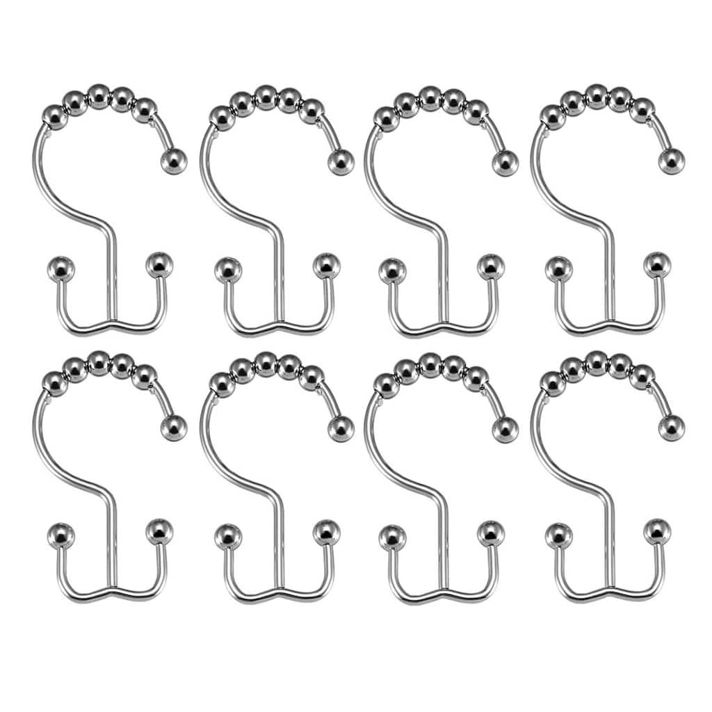 Shower Curtain Ring Hooks Metal Double Roller Glide 8 Pcs - Silver Tone