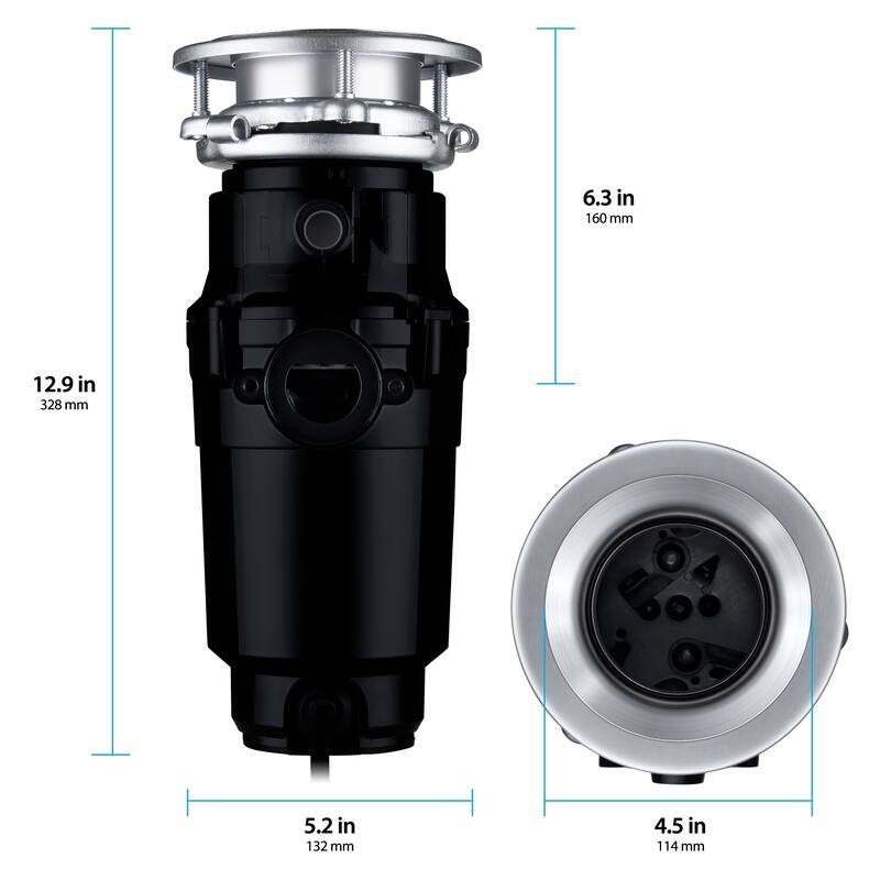 Waste Maid 1/2 HP Economy Garbage Disposal with Attached Power Cord - Stainless Steel - 1/2 hp