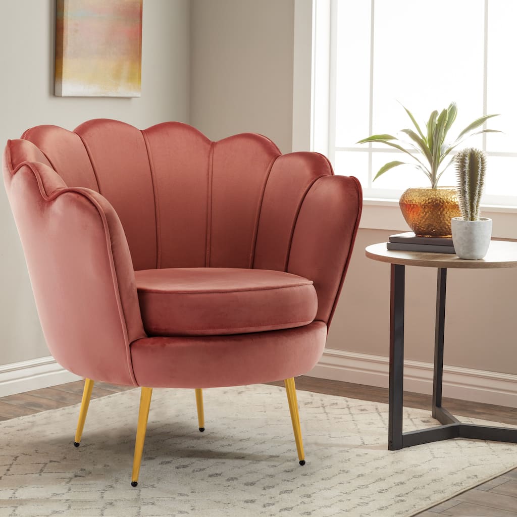 Velvet Lotus Accent Chair Small Comfy Barrel Chair Cozy Round Armchair