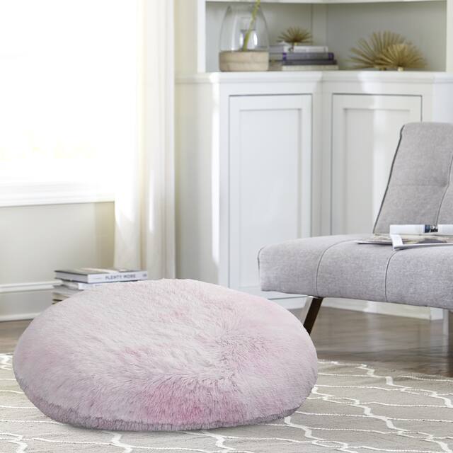 Tempo Home Polar Pouf - Oversized Faux Fur Round Floor Cushion - Cotton Candy