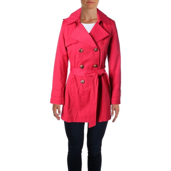 DKNY Womens Trench Coat Pleated Double-Breasted