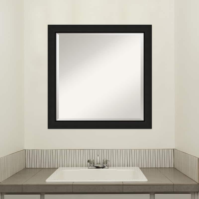 Midnight Black Narrow Beveled Wood Framed Bathroom Vanity Wall Mirror - Midnight Black Narrow