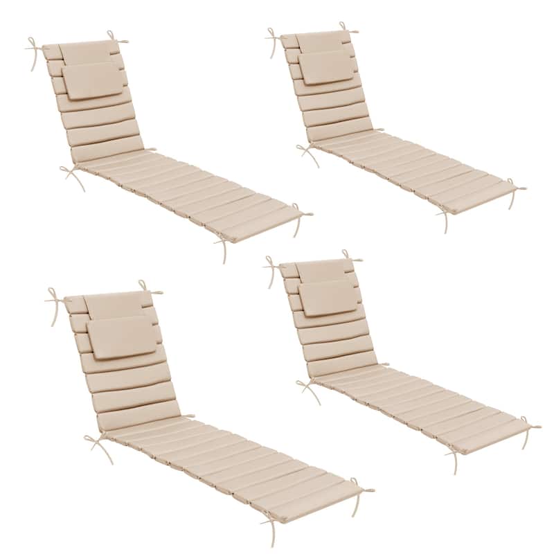 Outdoor Chaise Lounge Cushions Patio Sun Lounger Pad with Straps and Headrest - 70.87 inches long - Beige - 4PC