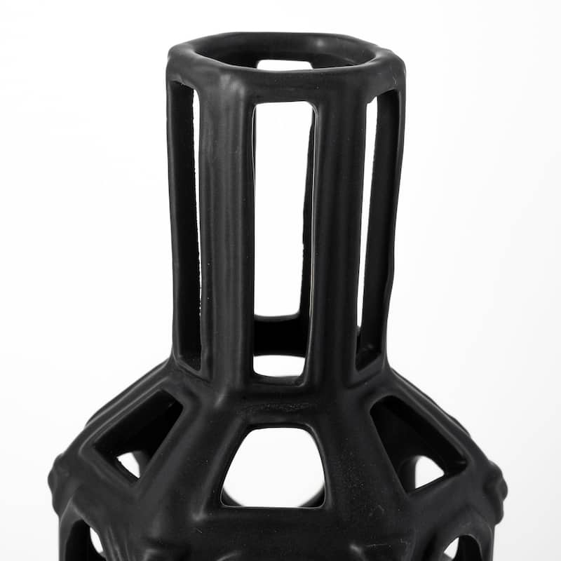 12" Black Ceramic Pierced Geometric Cylinder Table Vase - 4" x 4" x 12"