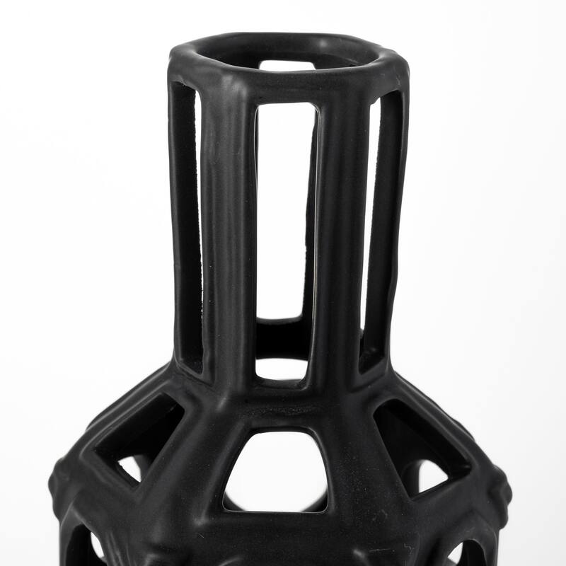 HomeRoots 9" Black Abstract Cylinder Metal Table Vase