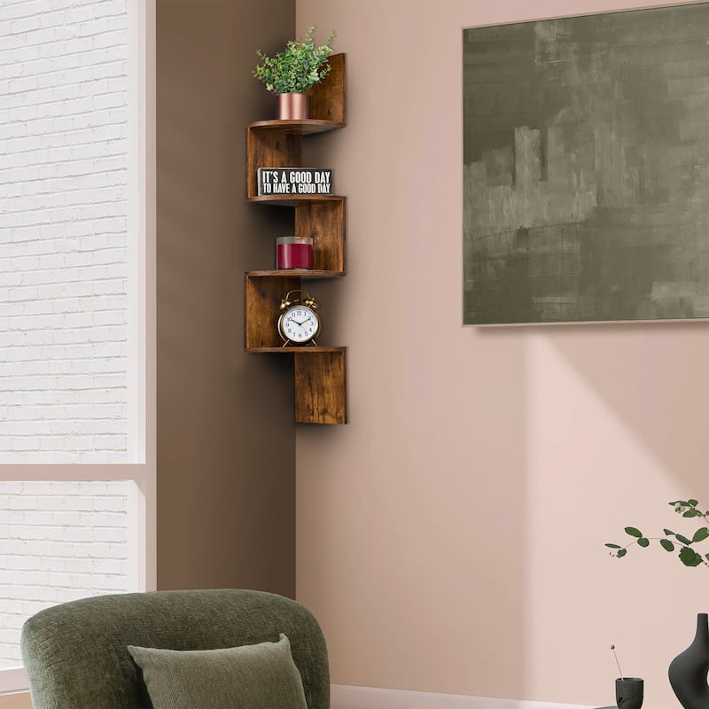 Sorbus 5-Tier Zig Zag Geometric Corner Wall Book Shelf Unit, Decorative Floating Wall Shelf
