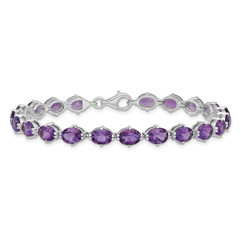 Curata 925 Sterling Silver Polished Fancy Lobster Closure Amethyst Bracelet