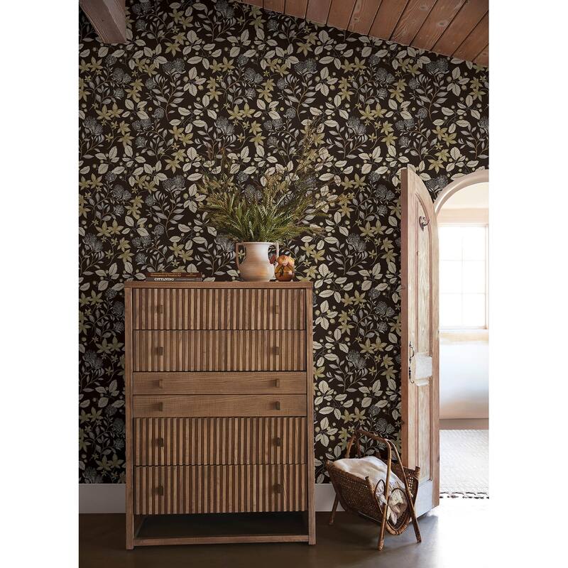 A-Street Prints Mildred Black Botanical Trail Wallpaper