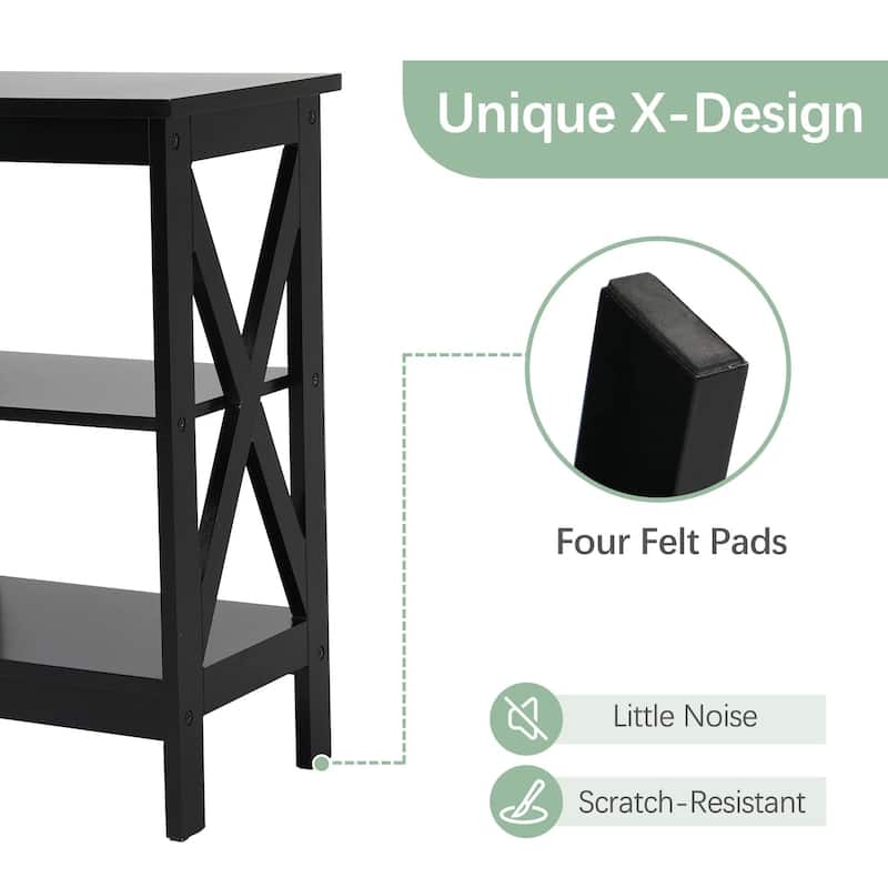 3-tier X-Shape End Table Open Storage Rack Can Be Used as End Table Nightstand for Living Room Bedroom Entrance