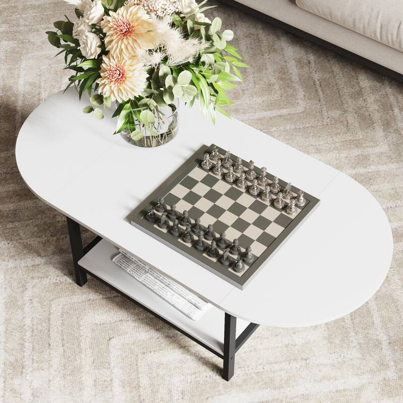 Oval Extended Coffee Tables 2-Tier Center Table with Open Storage