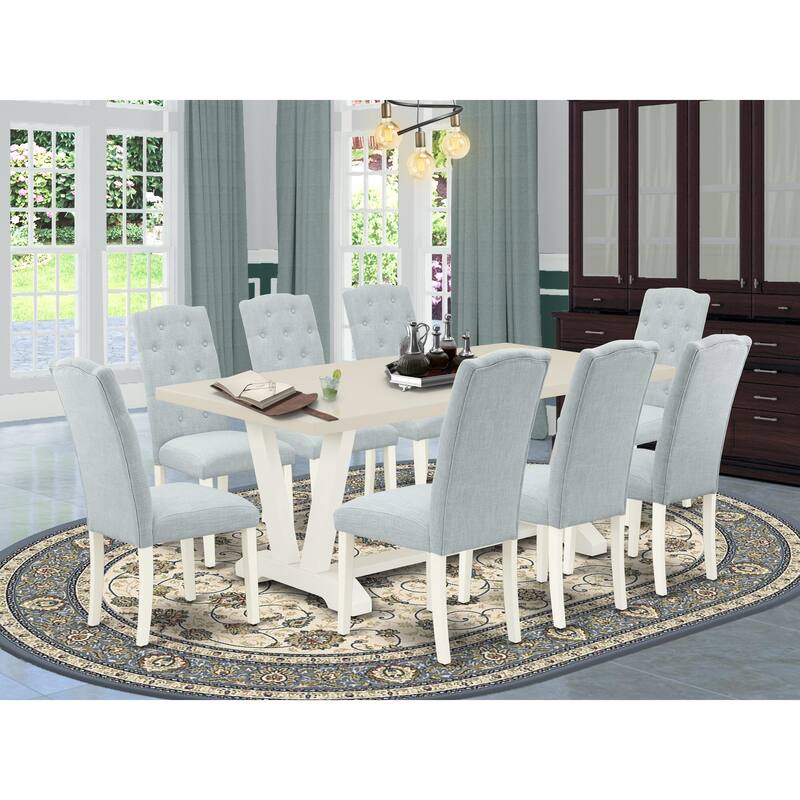 East West Furniture Dining Table Set- a Kitchen Table and Baby Blue Linen Fabric Parsons Chairs, Off-White(Pieces Options)