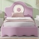 preview thumbnail 14 of 24, Twin/Full Size Upholstered Platform Bed with LED Headboard, Cute Kids Bed Frame Pink Floor Bed