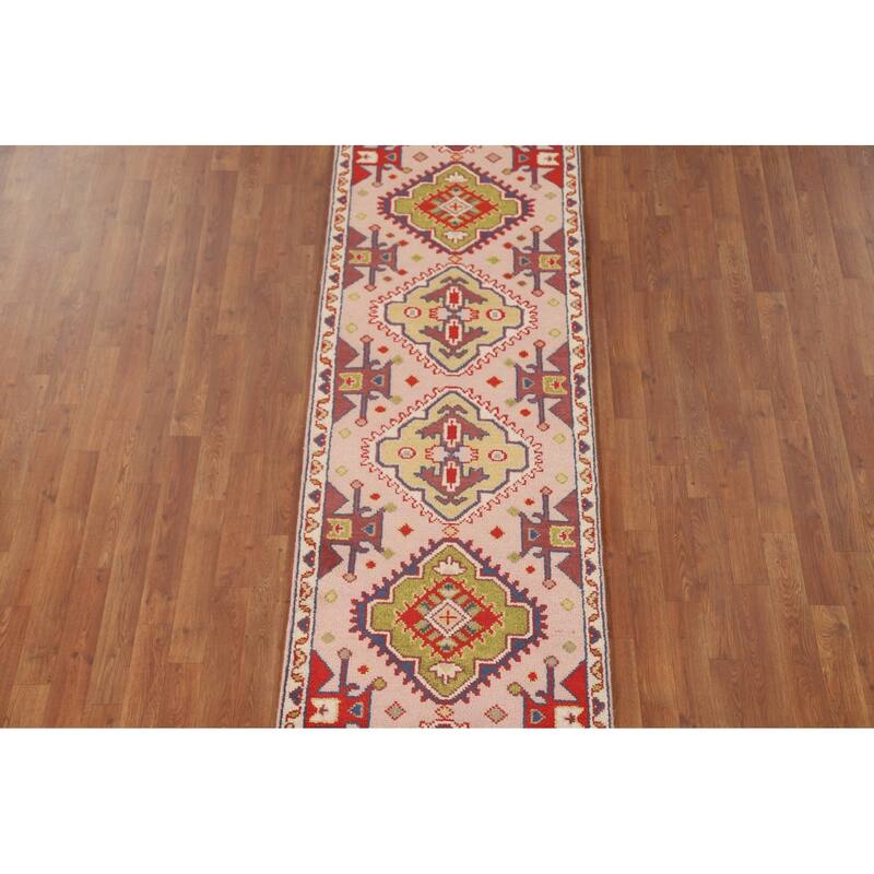 Geometric Kazak Oriental Runner Rug Hallway Handmade Wool Carpet - 2'6" x 9'10"