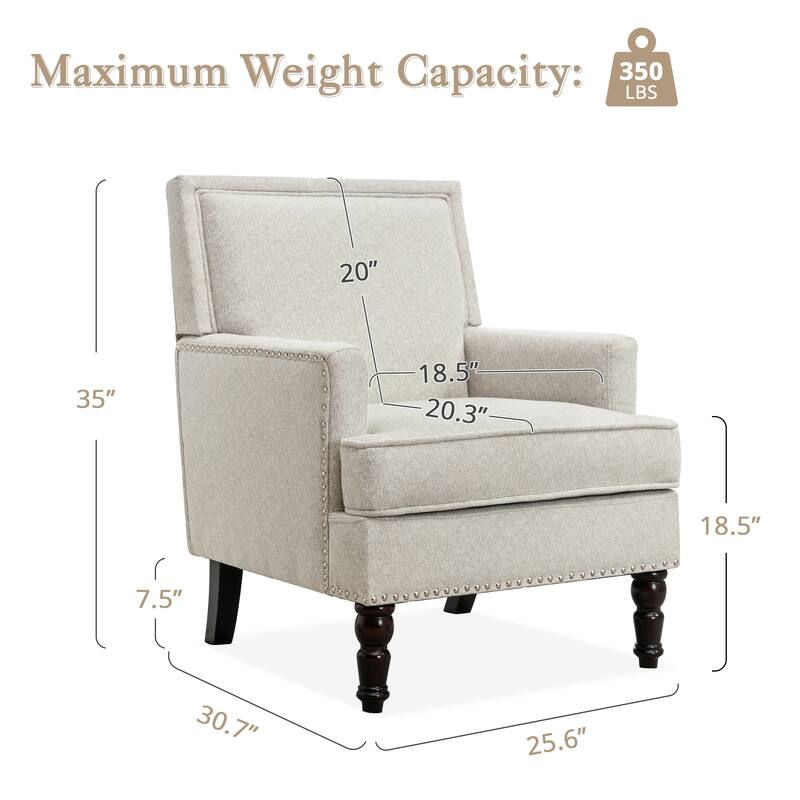 Modern Fabric Accent Chair with Upholstered Armrest Wooden Legs and Pillow for Living Room