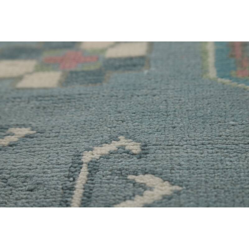 Blues Pink Geometric Oushak Indian Area Rug Handmade Wool Carpet - 8'0" x 10'0"