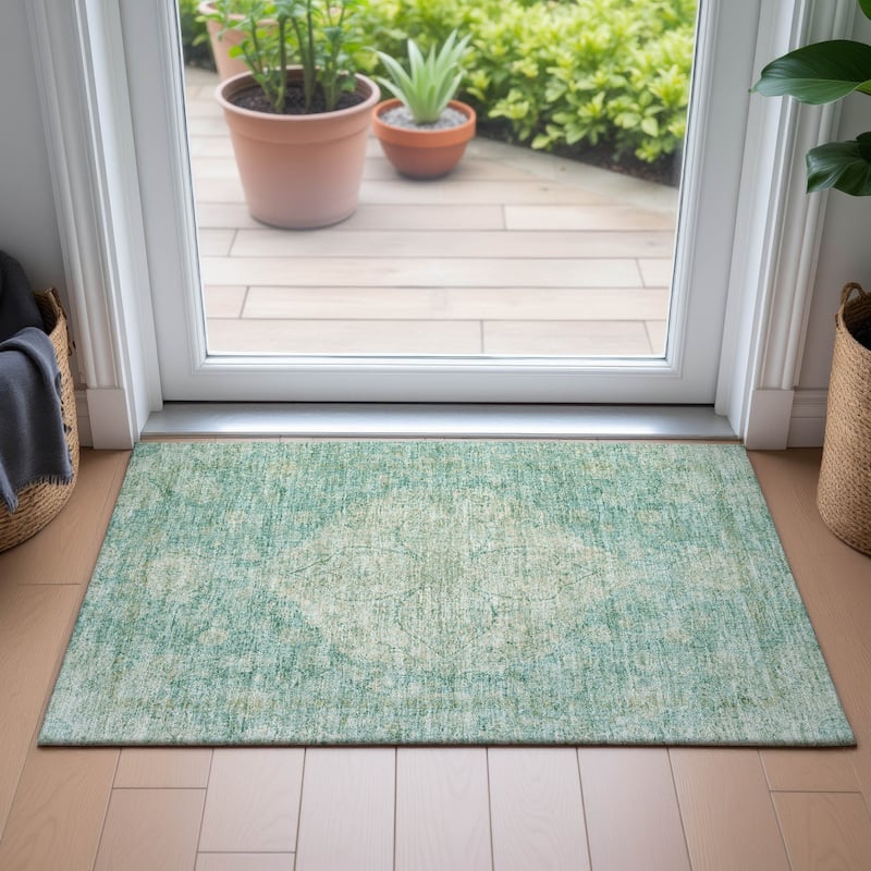 Machine Washable Indoor/Outdoor Traditional Global Chantille Rug