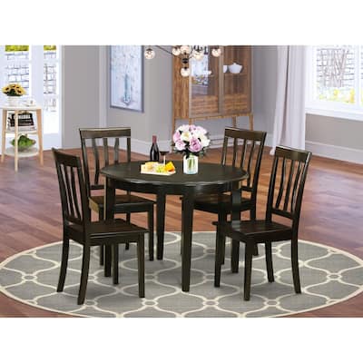 Nordic Kitchen Dining Set - 5 Piece Table & Chair Set - Solid Wood - Cappuccino Finish - Round Table for 4