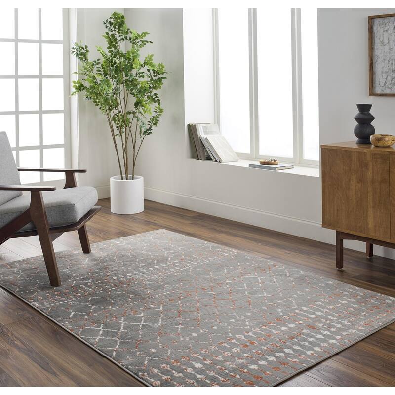 Livabliss Elia Moroccan Trellis Area Rug - Charcoal/Burnt Orange - 6' 7" x 9'