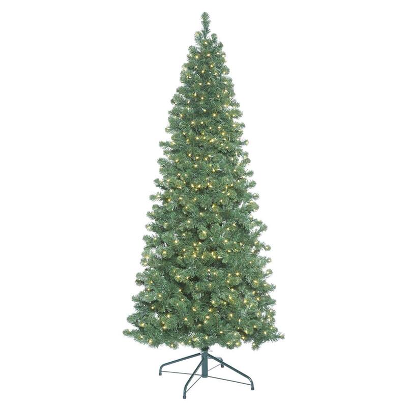 Vickerman 7.5' Oregon Fir Slim Artificial Christmas Tree, Wide Angle Single Mold Warm White LED Lights - Green - 7.5 Foot - Green