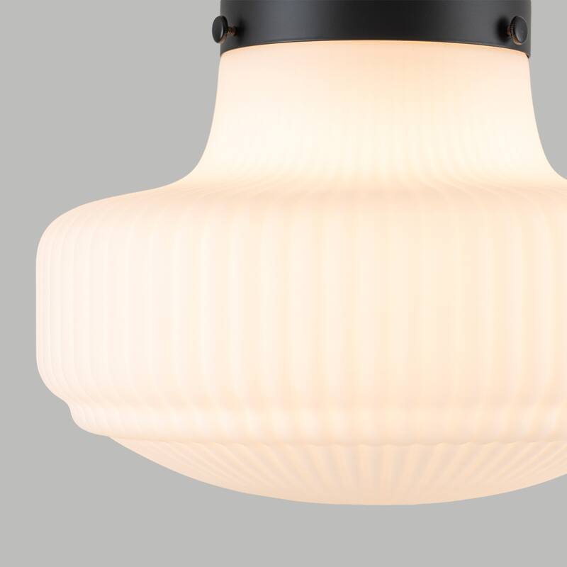 Modern 1-Light Opal Glass Semi Flush Mount - Black - 11-in W x 11-in H