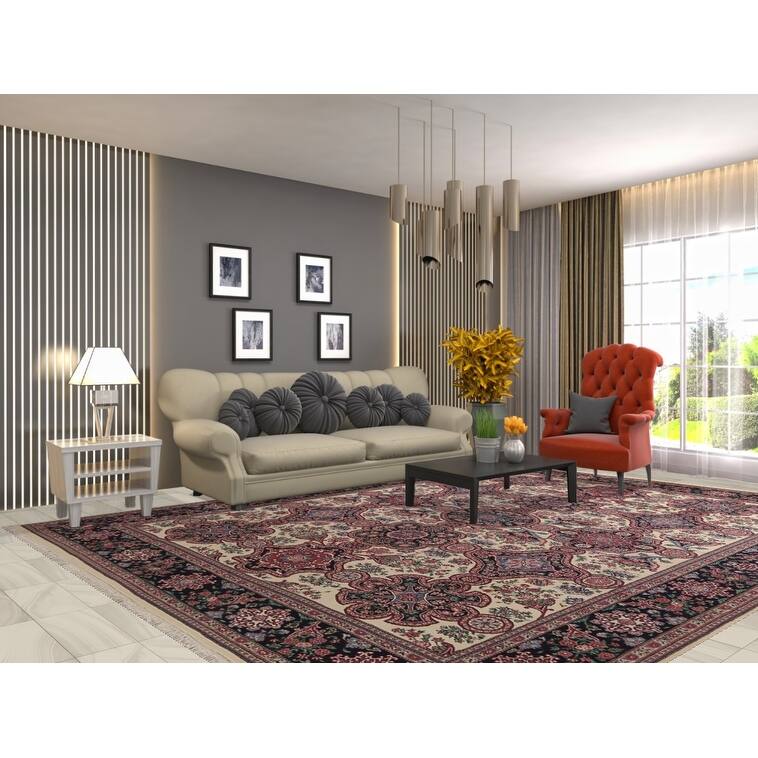 All-Over Aubusson Oriental Area Rug Handmade Wool Carpet - 9'1"x 12'2"