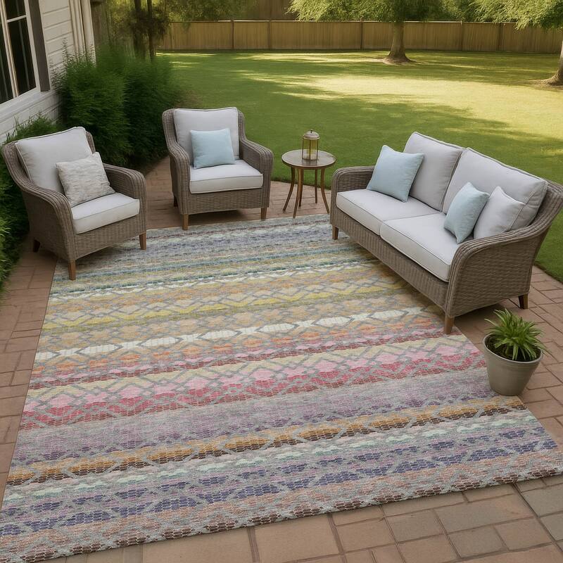 Machine Washable Indoor/ Outdoor Cabo Stripe Chantille Rug - Gray - 3' x 5'