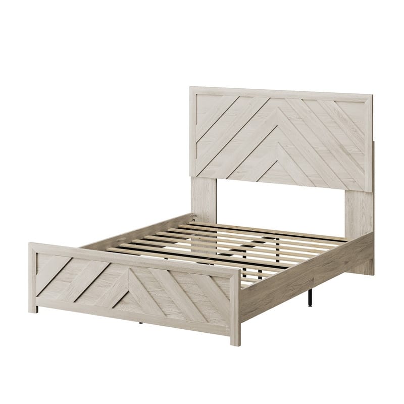 Modern MDF Bed Frame with Diagonal Striped Design