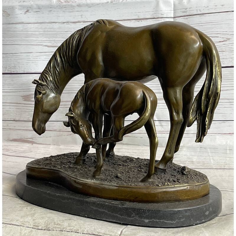 Signed Original Miguel Lopez Mother Mare Horse Bronze Sculpture Marble Statue
