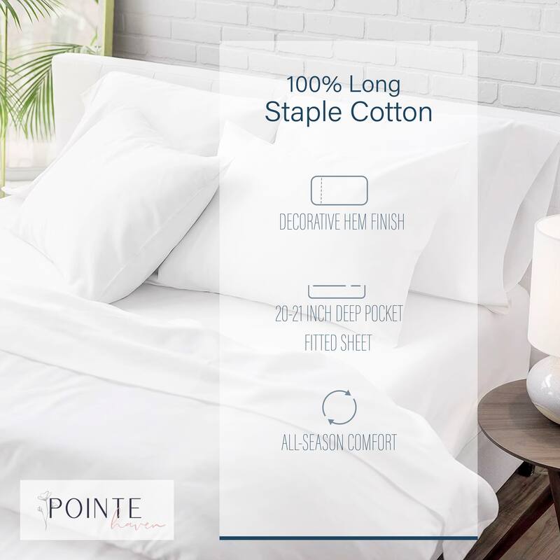 Pointehaven Long Staple Cotton Extra Deep Pocket 400 Thread Count Bed Sheet Set