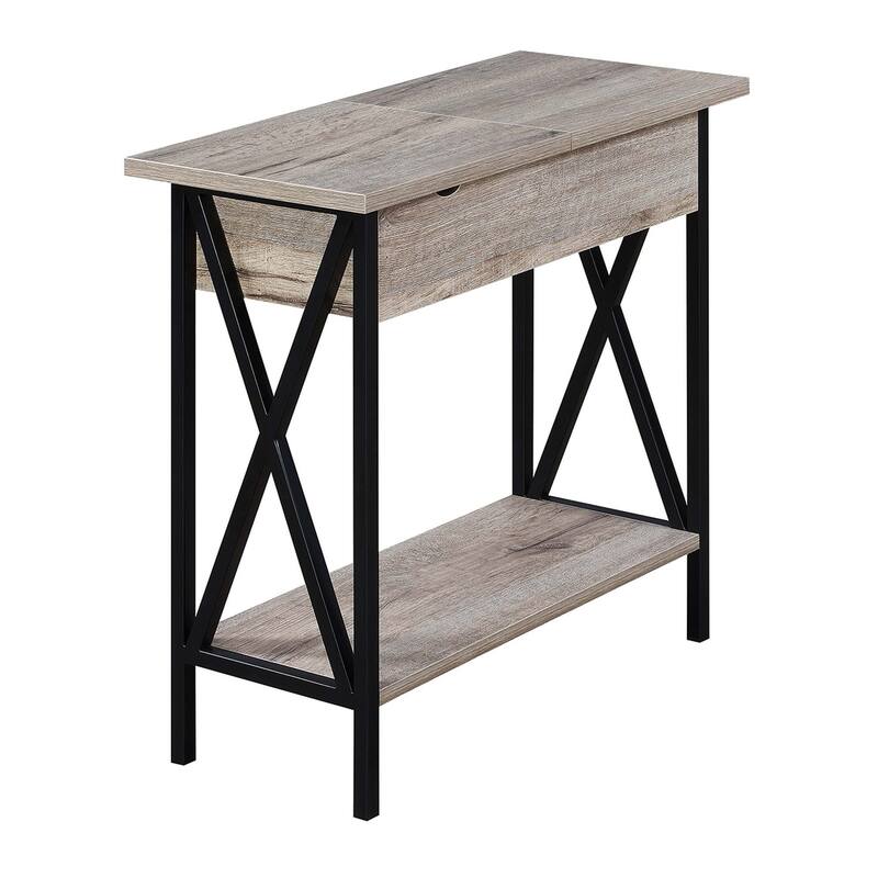 Convenience Concepts Tucson Flip Top End Table with Charging Station and Shelf