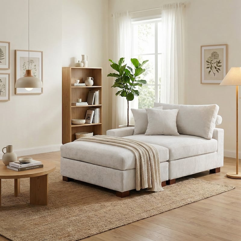 Oversized Chenille Modular Armchair And Ottoman Set Living Room Set