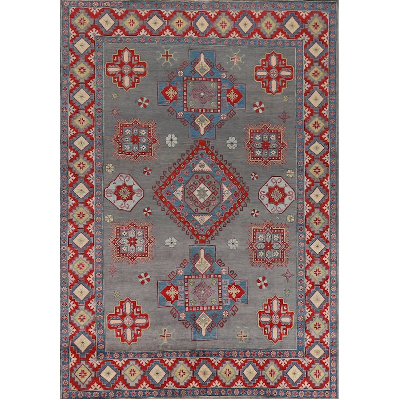 Hand Knotted Oriental 100% Wool Carpet Traditional Medallion Greys & Charcoal Kazak Area Rug - 10' 6'' X 7' 11''