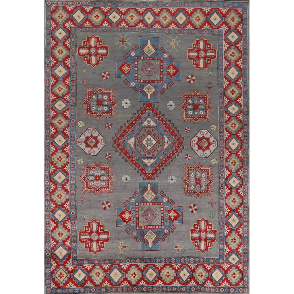 Hand Knotted Oriental 100% Wool Carpet Traditional Medallion Greys & Charcoal Kazak Area Rug - 10' 6'' X 7' 11''