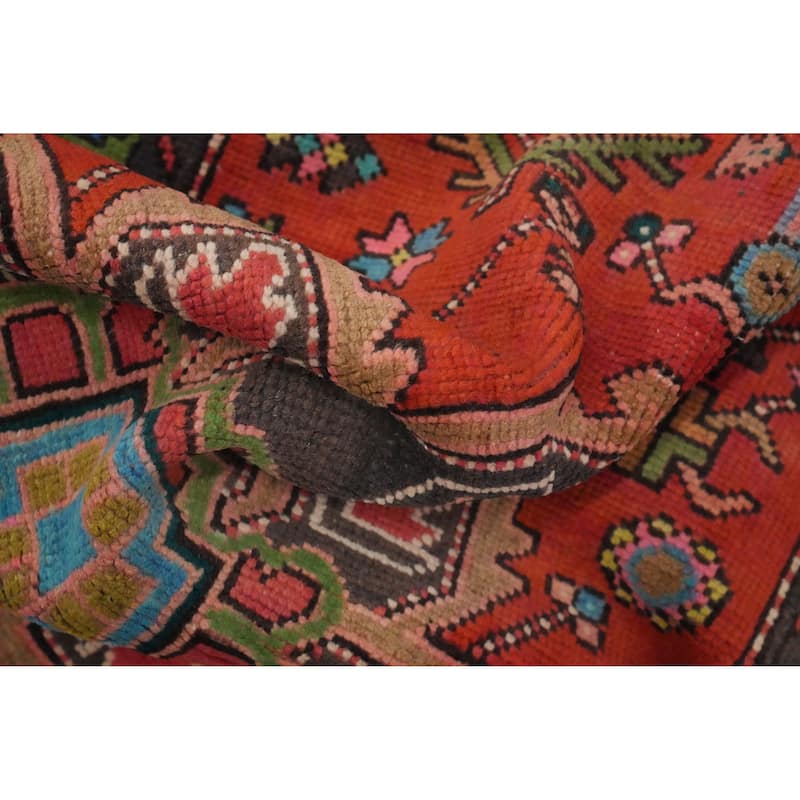 Hand Knotted Oriental 100% Wool Carpet Traditional Geometric Oranges & Rust Heriz Runner Rug - 9' 8'' X 3' 2''