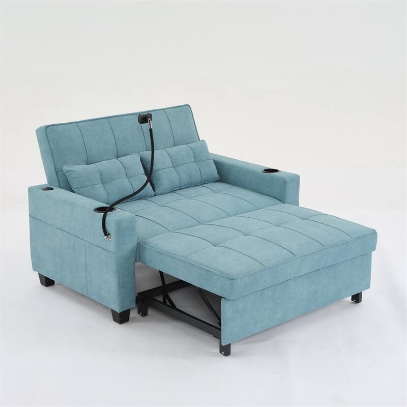 3-in-1 Pull Out Convertible Sleeper Chair w/ USB Ports,Wear Resistant
